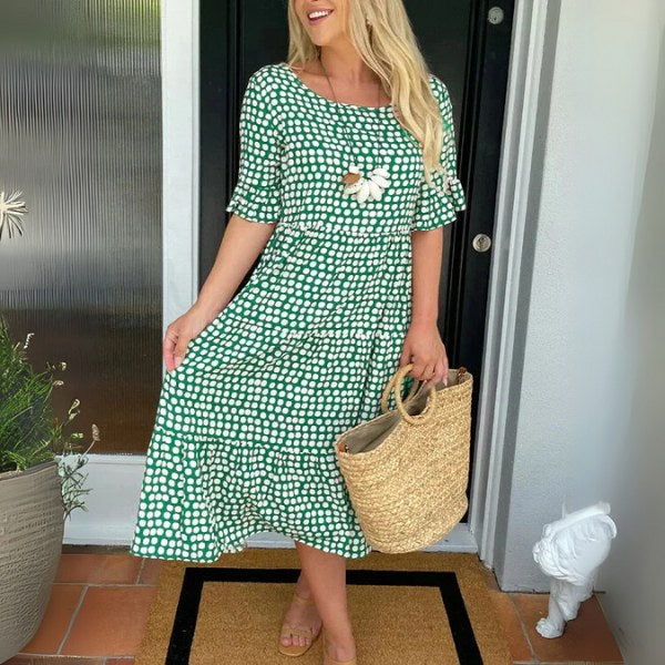 Aisha | Women's Relaxed Tiered Midi Dress - Green