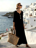 Alannah | Women's Cotton-Linen Shirt Dress, Three-Quarter Sleeve Dress | The Shrader Sisters