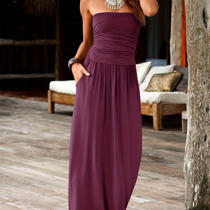 Alira | Women's Bandeau Midi Dress with Waist-Cinching Detail, Strapless Midi Dress | The Shrader Sisters