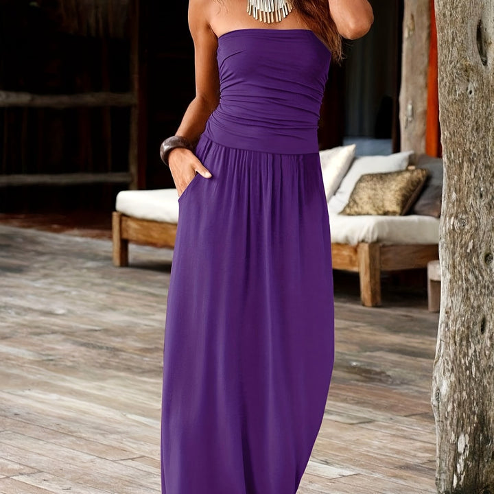 Alira | Women's Bandeau Midi Dress with Waist-Cinching Detail, Strapless Midi Dress | The Shrader Sisters