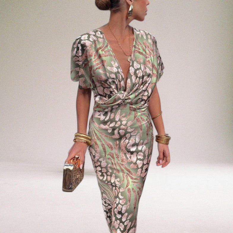Alyssa | Women's Flowing Maxi Dress with Twisted V-Neckline, Long Evening Dress | The Shrader Sisters
