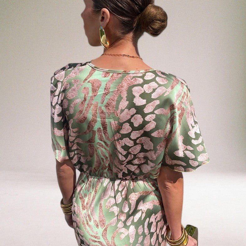 Alyssa | Women's Flowing Maxi Dress with Twisted V-Neckline, Long Evening Dress | The Shrader Sisters