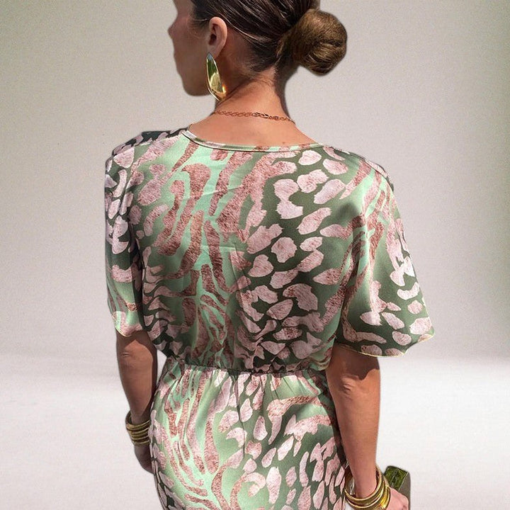 Alyssa | Women's Flowing Maxi Dress with Twisted V-Neckline, Long Evening Dress | The Shrader Sisters
