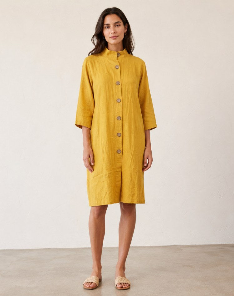 Alyssa | Women's Lightweight Midi Dress with Collar and Button Front, Three-Quarter Sleeve Dress | The Shrader Sisters