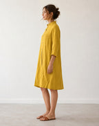 Alyssa | Women's Lightweight Midi Dress with Collar and Button Front, Three-Quarter Sleeve Dress | The Shrader Sisters