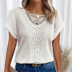 Amanda | Women's Round Neck Short Sleeve Blouse with Lace Trim, Lightweight Summer Top for Holidays and Casual Wear, Lightweight Summer Top for Holidays and Casual Wear - image 9