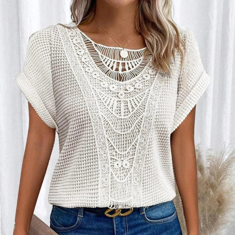 Amanda | Women's Round Neck Short Sleeve Blouse with Lace Trim, Lightweight Summer Top for Holidays and Casual Wear, Lightweight Summer Top for Holidays and Casual Wear - image 9