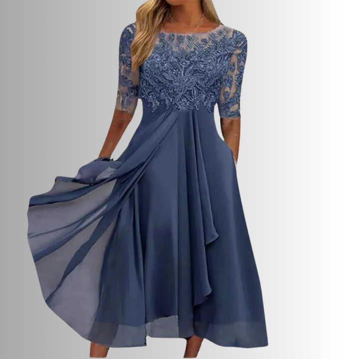 Amelia | Women's Elegant Lace Midi Dress - Blue