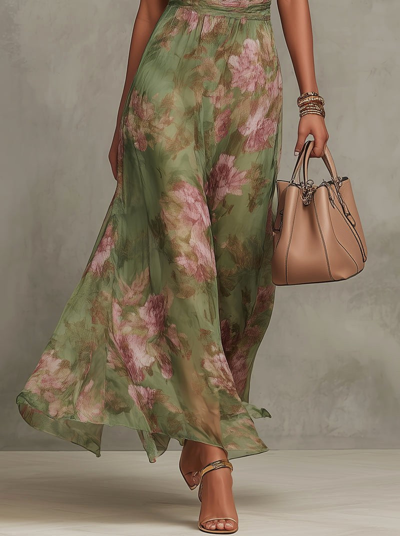 Amelia | Women's Halter Maxi Dress with Floral Print, Chiffon Special Occasion Dress | The Shrader Sisters