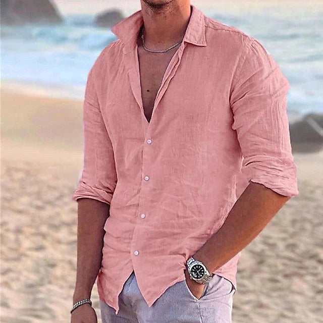 Angus | Men's Cotton Linen Shirt, Button-Down Collar Shirt | The Shrader Sisters | White