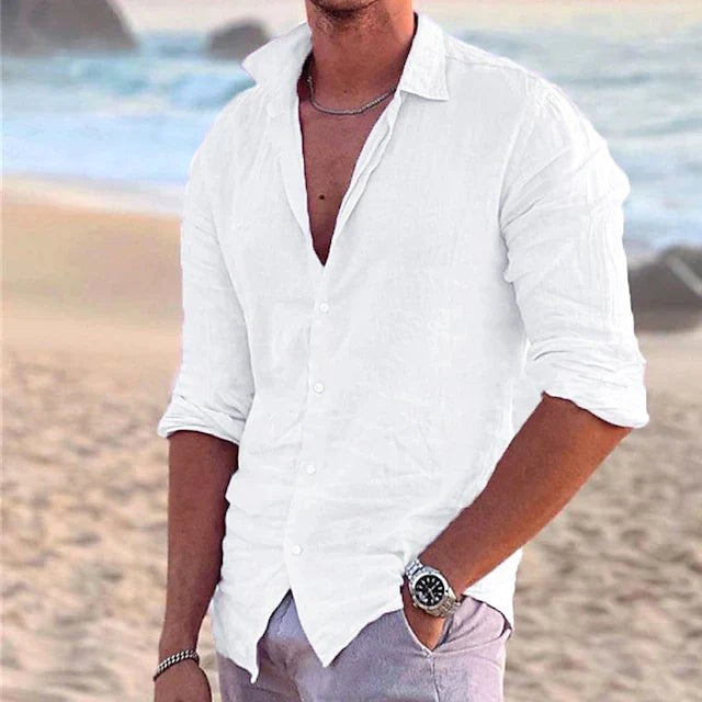 Angus | Men's Cotton Linen Shirt, Button-Down Collar Shirt | The Shrader Sisters | Blue