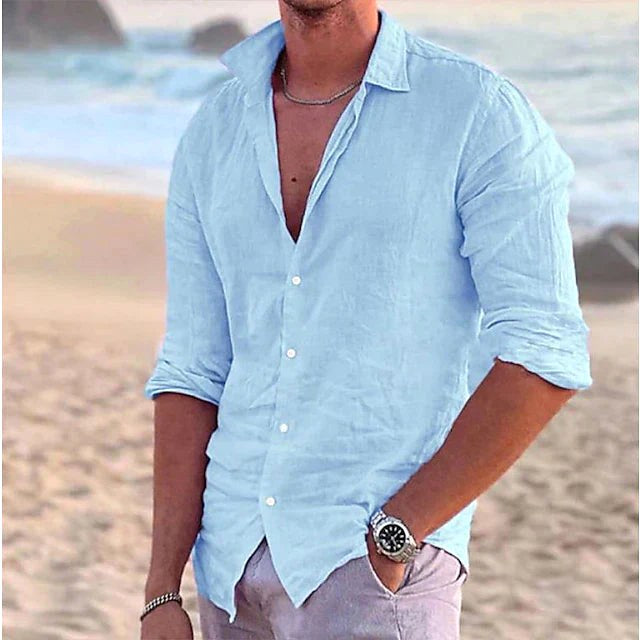 Angus | Men's Cotton Linen Shirt, Button-Down Collar Shirt | The Shrader Sisters | Grey