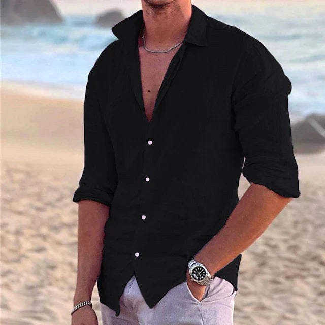 Angus | Men's Cotton Linen Shirt, Button-Down Collar Shirt | The Shrader Sisters | Green