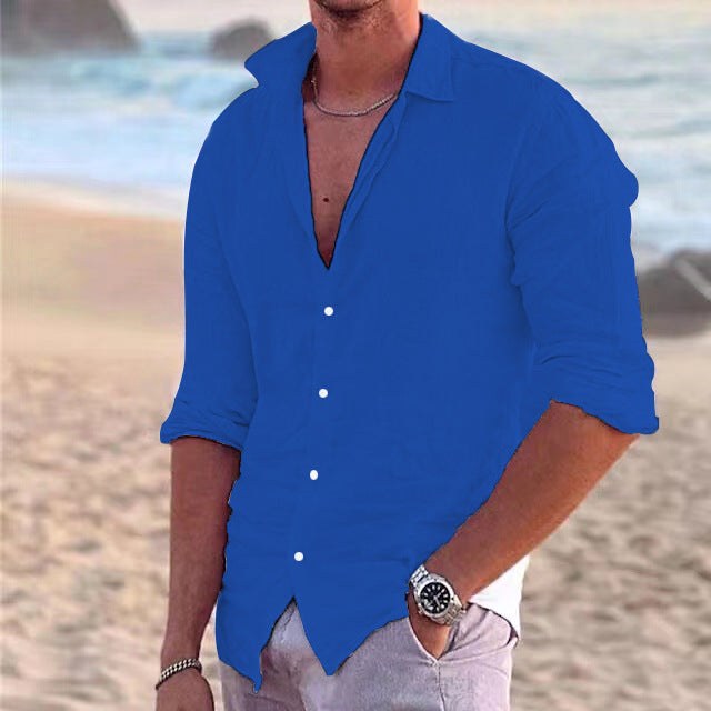 Angus | Men's Cotton Linen Shirt, Button-Down Collar Shirt | The Shrader Sisters