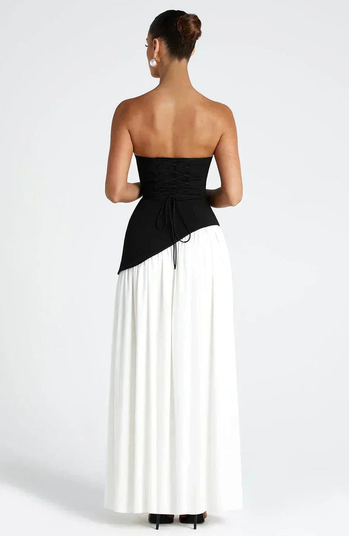 Anika | Women's Lace Corset Maxi Dress, Flowing Chiffon Evening Dress | The Shrader Sisters