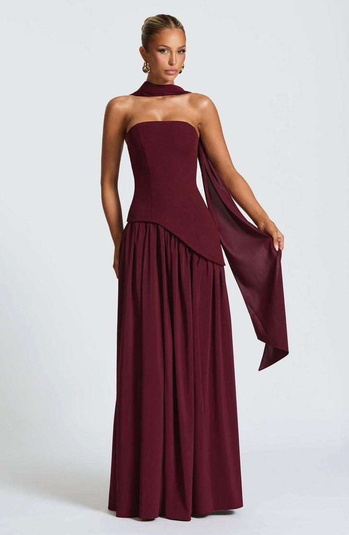 Anika | Women's Lace Corset Maxi Dress, Flowing Chiffon Evening Dress | The Shrader Sisters