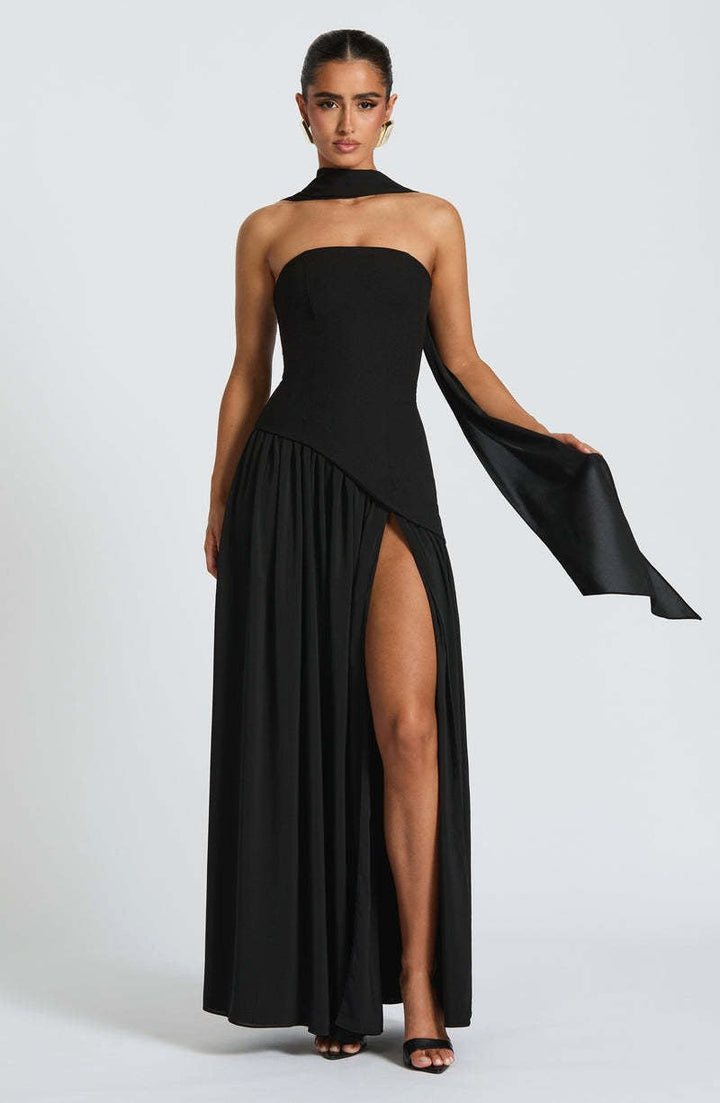 Anika | Women's Lace Corset Maxi Dress, Flowing Chiffon Evening Dress | The Shrader Sisters