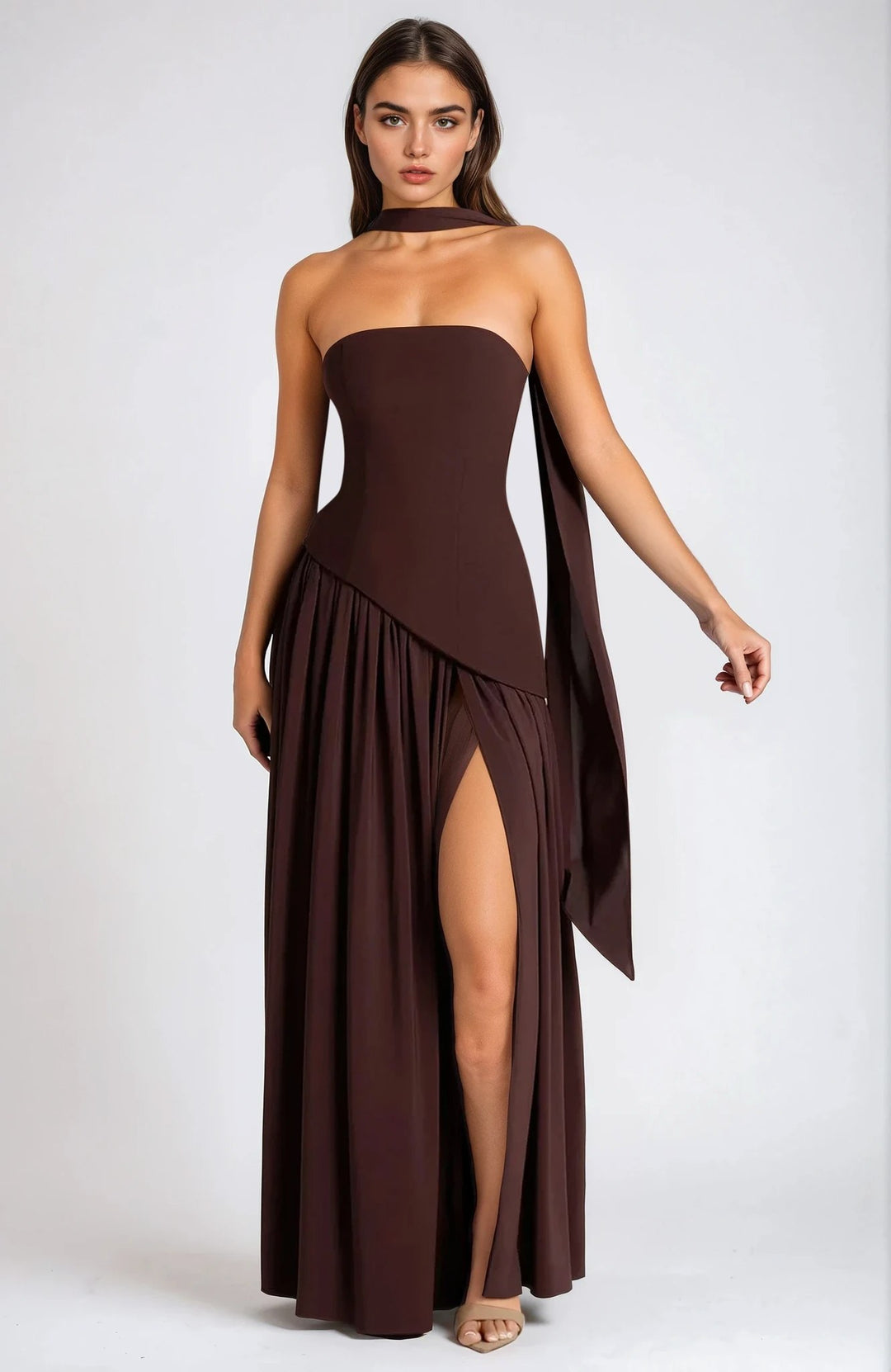 Anika | Women's Lace Corset Maxi Dress, Flowing Chiffon Evening Dress | The Shrader Sisters