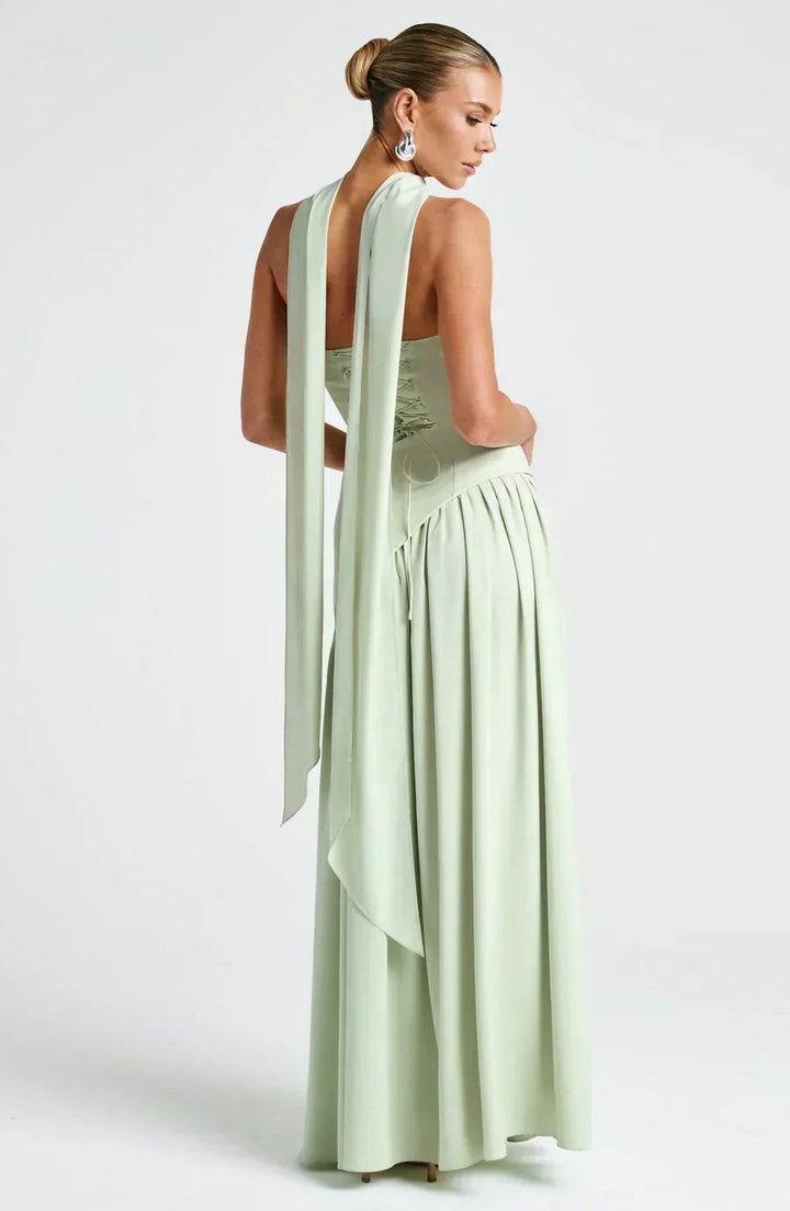 Anika | Women's Lace Corset Maxi Dress, Flowing Chiffon Evening Dress | The Shrader Sisters