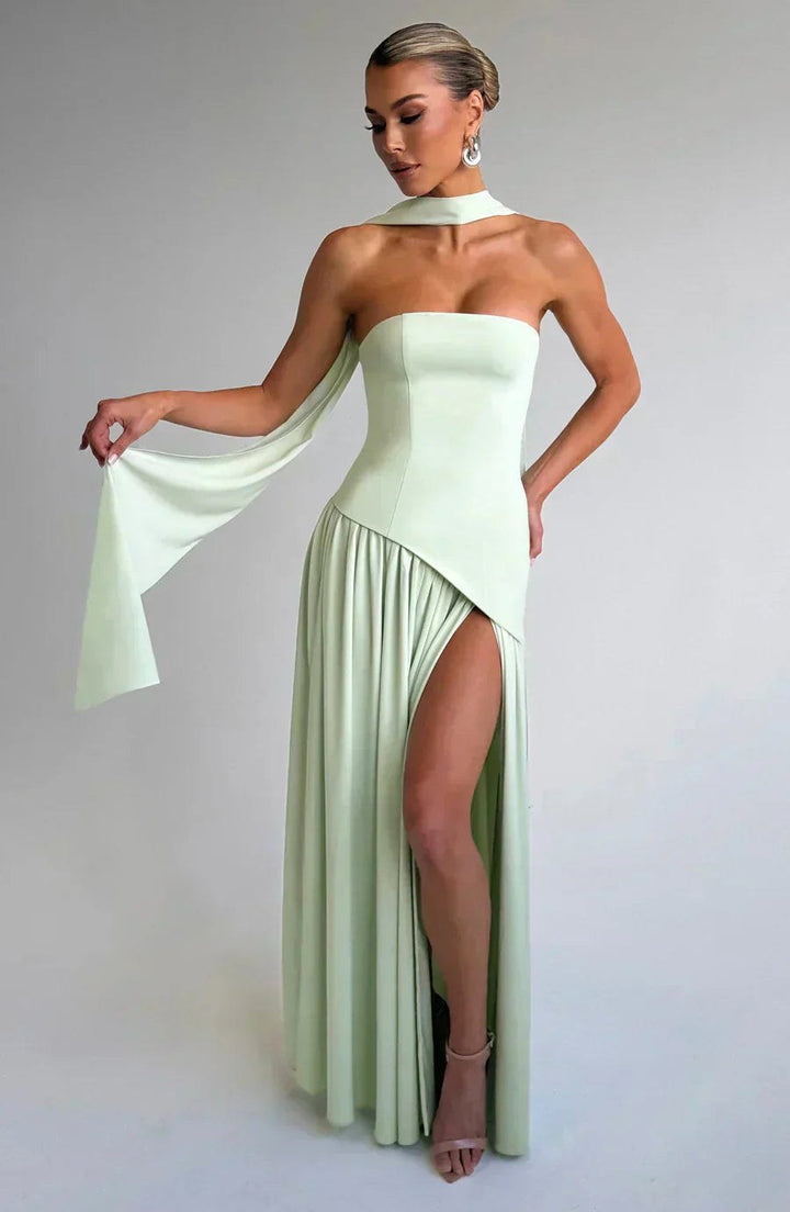 Anika | Women's Lace Corset Maxi Dress, Flowing Chiffon Evening Dress | The Shrader Sisters