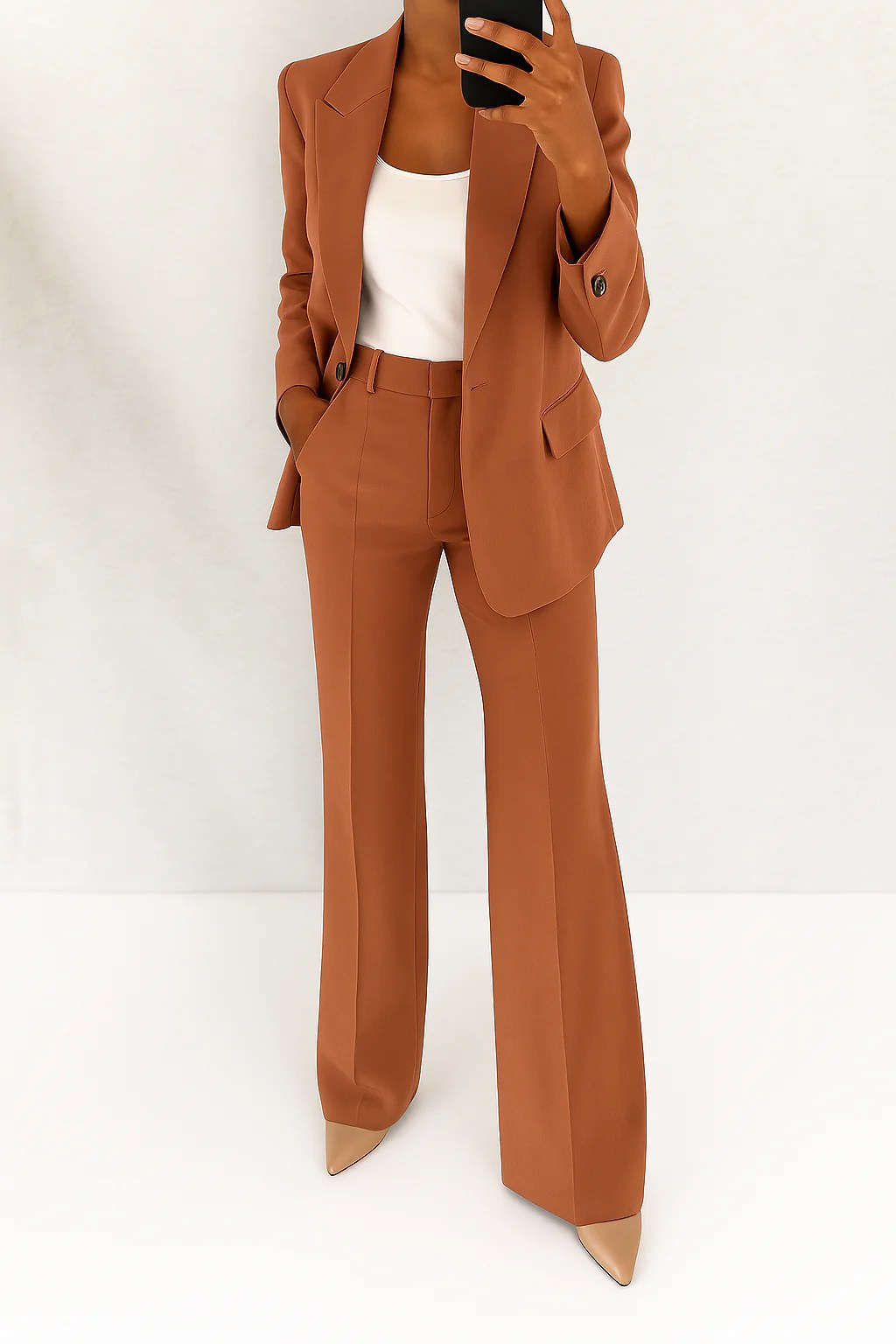 Ari | Women's Wide-Leg Structured Blazer Suit, Two-Piece Trouser Suit | The Shrader Sisters | Brown