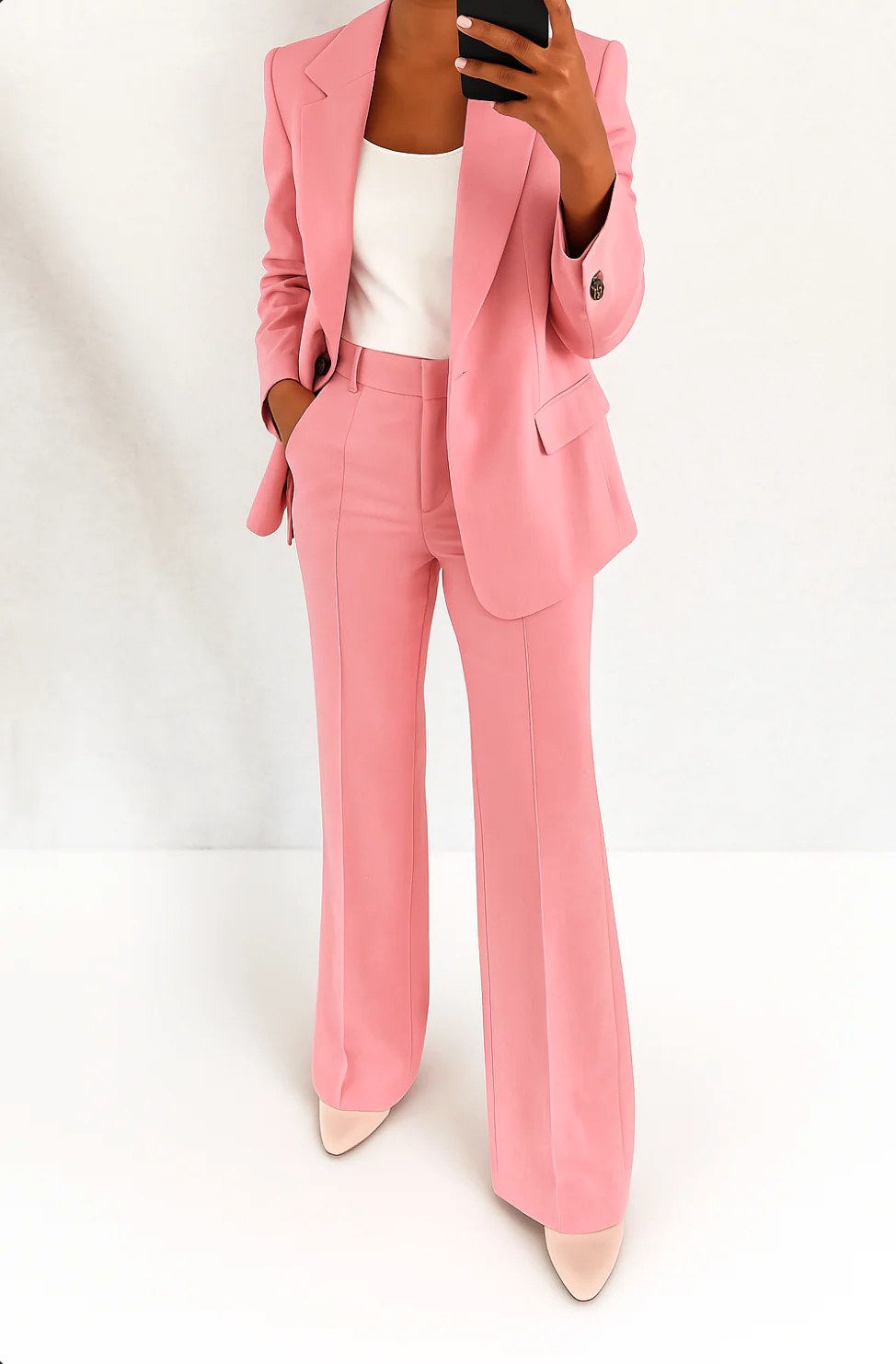 Ari | Women's Wide-Leg Structured Blazer Suit, Two-Piece Trouser Suit | The Shrader Sisters | Pink