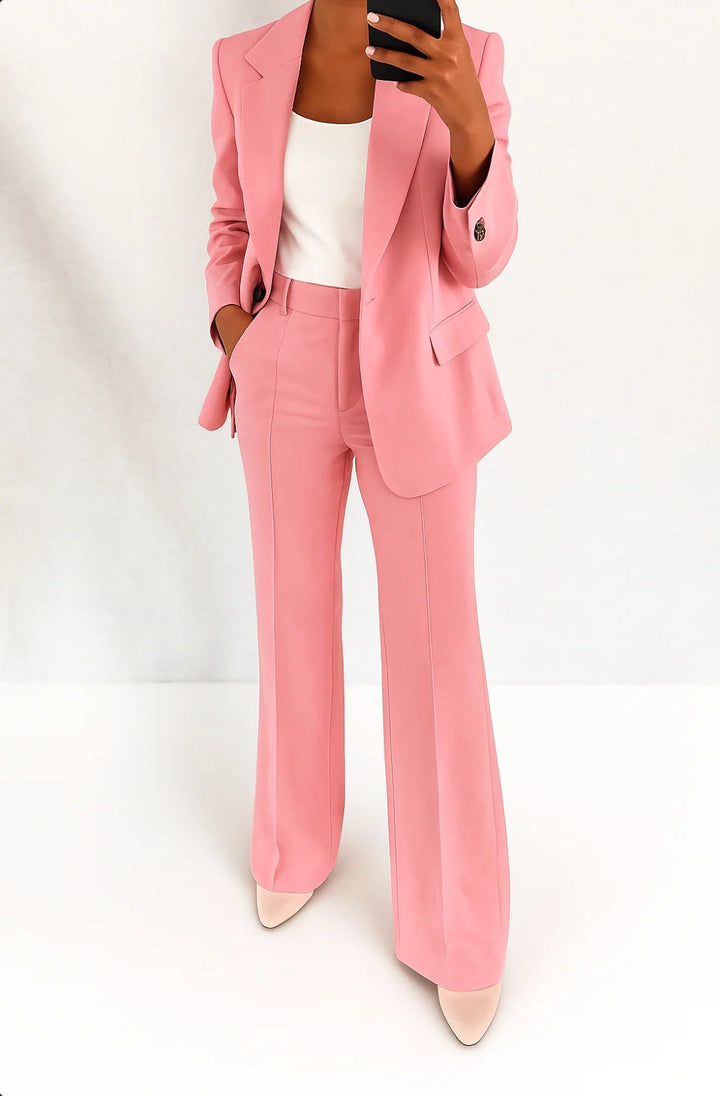 Ari | Women's Wide-Leg Structured Blazer Suit, Two-Piece Trouser Suit | The Shrader Sisters | Pink