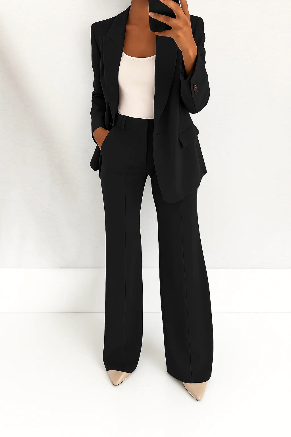 Ari | Women's Wide-Leg Structured Blazer Suit, Two-Piece Trouser Suit | The Shrader Sisters | Black