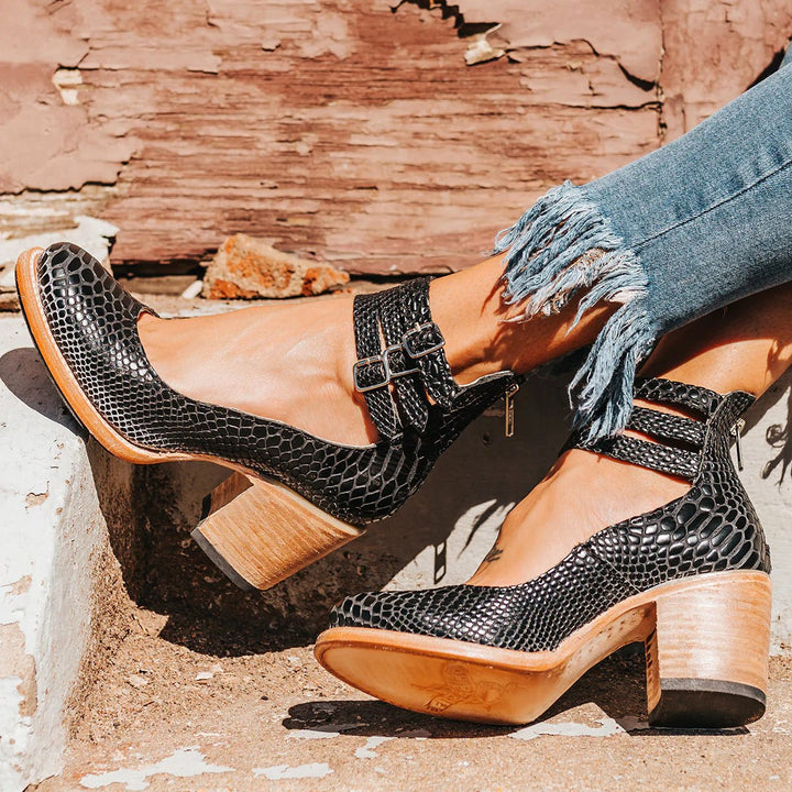 Ashlee | Women's Vintage Strappy Ankle Heels, Block Heel Sandals | The Shrader Sisters