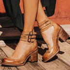 Ashlee | Women's Vintage Strappy Ankle Heels, Block Heel Sandals | The Shrader Sisters