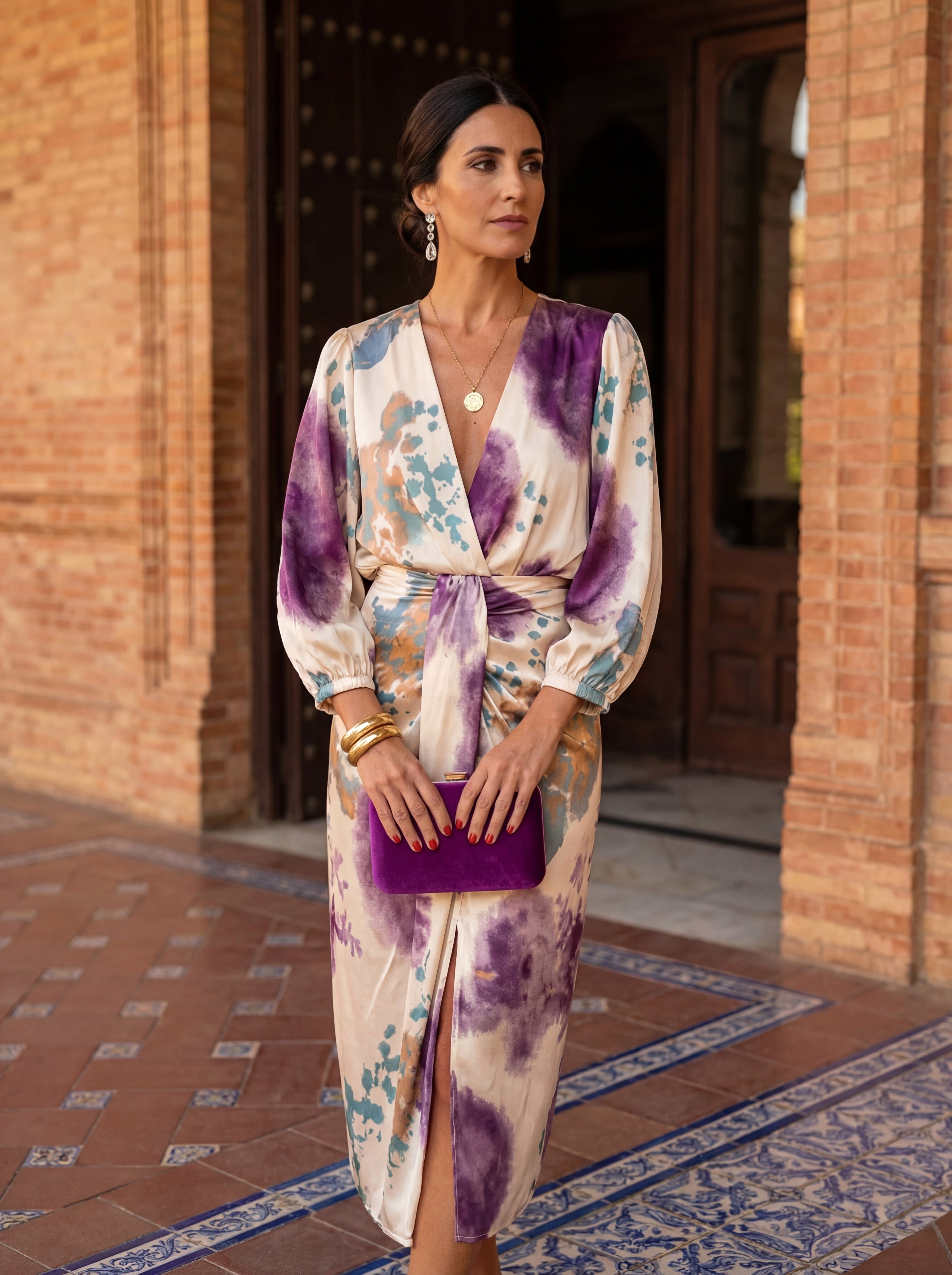 Ashleigh | Women's V-Neck Midi Dress with Belt, Flowing Wrap Midi Dress | The Shrader Sisters