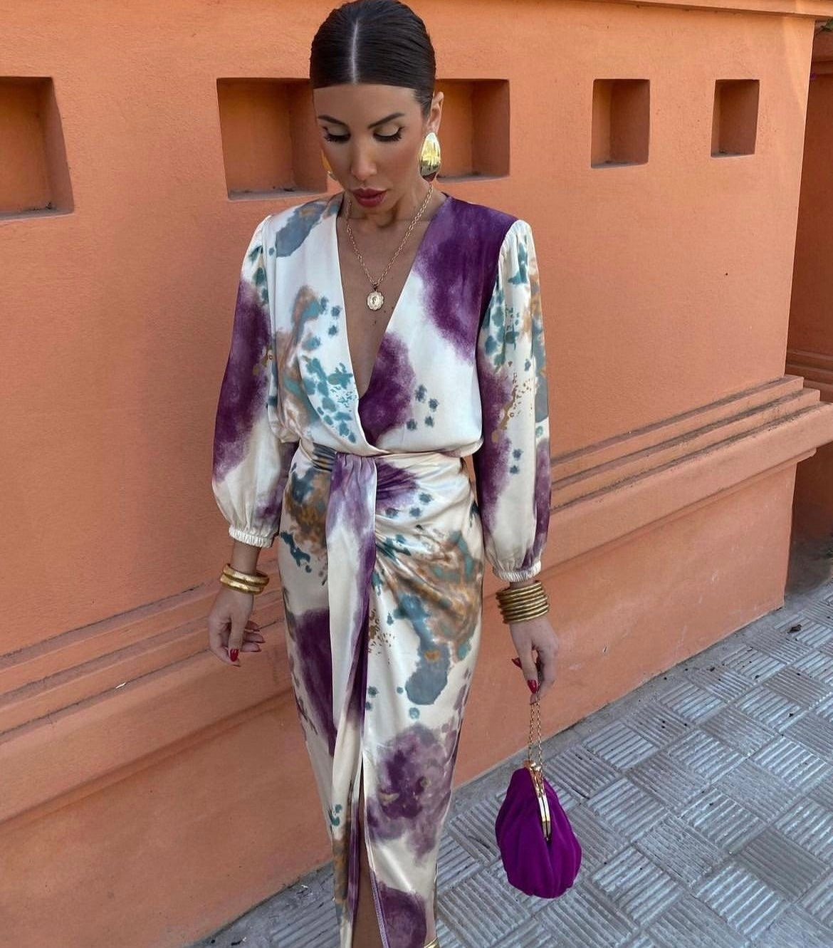 Ashleigh | Women's V-Neck Midi Dress with Belt, Flowing Wrap Midi Dress | The Shrader Sisters