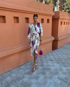 Ashleigh | Women's V-Neck Midi Dress with Belt, Flowing Wrap Midi Dress | The Shrader Sisters