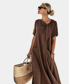 Ashley | Women's Elegant Flowing Midi Dress, Flowy Summer Occasionwear for Holidays and Special Events, Flowy Summer Occasionwear for Holidays and Special Events - Brown