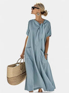 Ashley | Women's Elegant Flowing Midi Dress, Flowy Summer Occasionwear for Holidays and Special Events, Flowy Summer Occasionwear for Holidays and Special Events - Blue