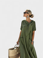 Ashley | Women's Elegant Flowing Midi Dress, Flowy Summer Occasionwear for Holidays and Special Events, Flowy Summer Occasionwear for Holidays and Special Events - Army Green