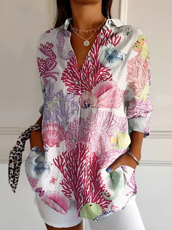 Aubrey | Women's Printed Fluid Shirt, Relaxed Fit Blouse | The Shrader Sisters