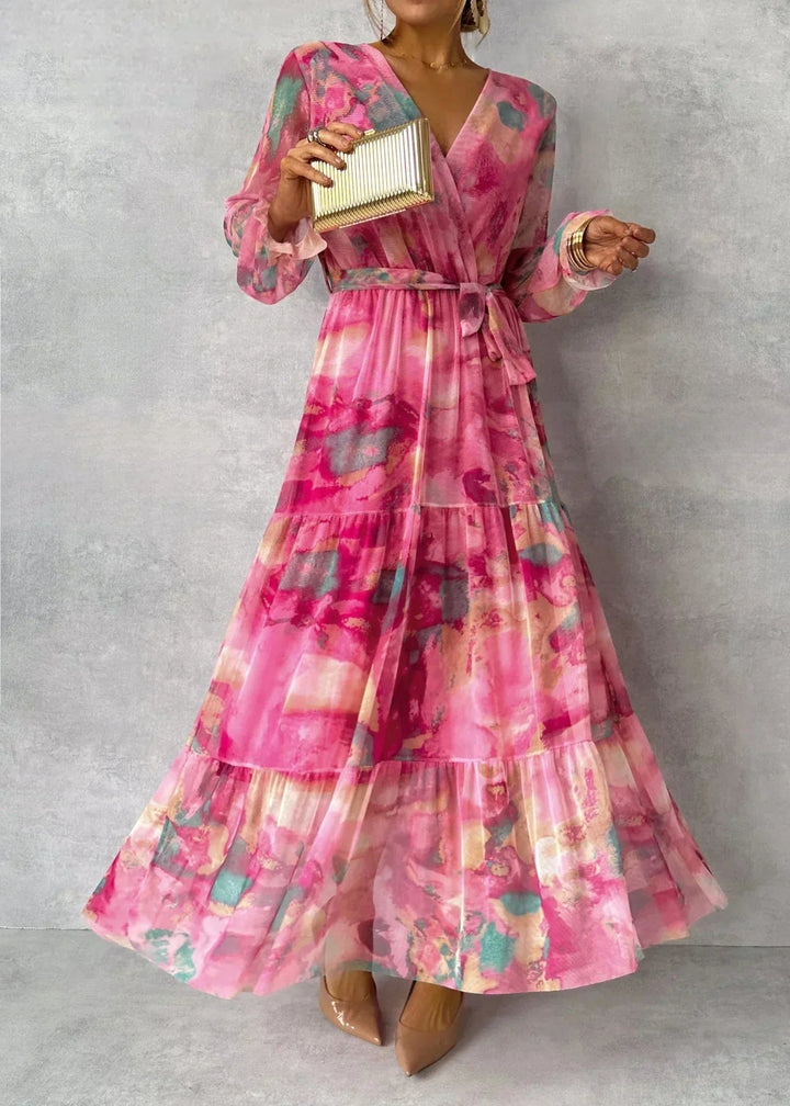 Audrey | Women's Floral Wrap Maxi Dress - Pink