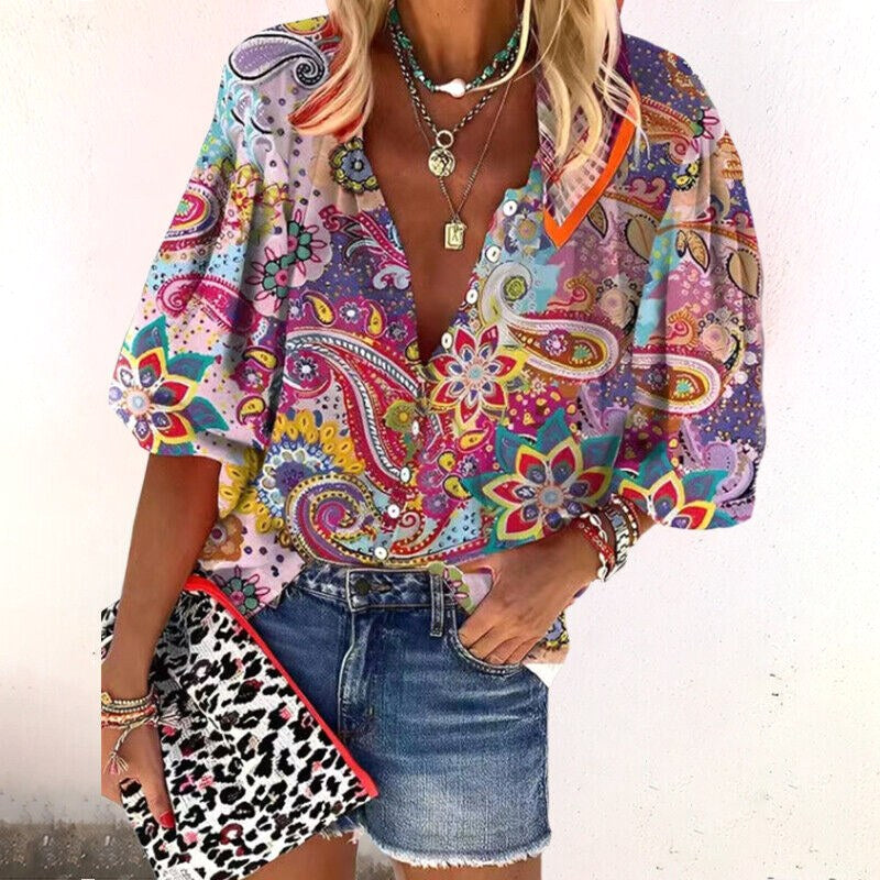 Avery | Women's Boho Floral Blouse, Lightweight Summer Top for Holidays and Casual Wear, Lightweight Summer Top for Holidays and Casual Wear - Roze
