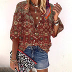 Avery | Women's Boho Floral Blouse, Lightweight Summer Top for Holidays and Casual Wear, Lightweight Summer Top for Holidays and Casual Wear - Bruin