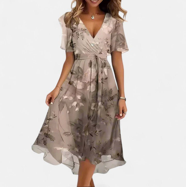 Avery | Women's Floral V-Neck Short Dress - Multi Color Floral