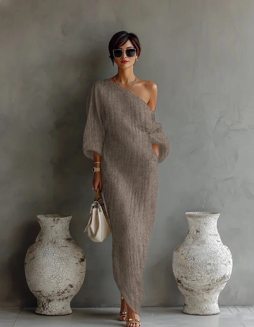 Avery | Women's Linen One-Shoulder Asymmetrical Dress - image 6