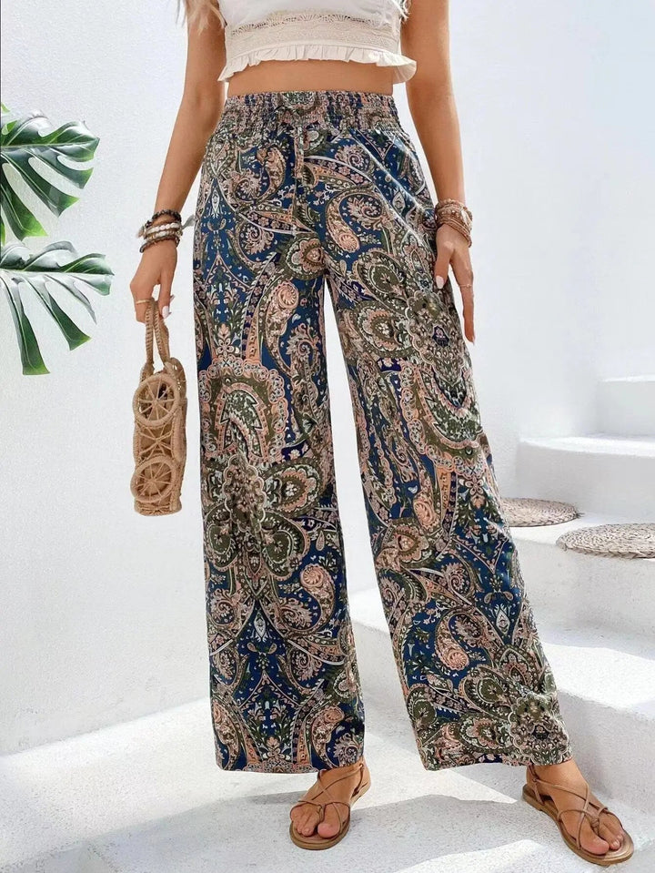 Avery | Women's Vintage Printed Wide-Leg Pants - Green