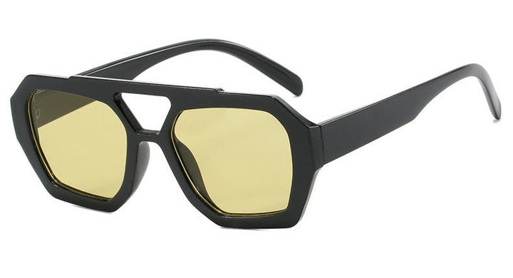 Sunglasses, geometric frame with double bridge, acetate, yellow/brown, Women's