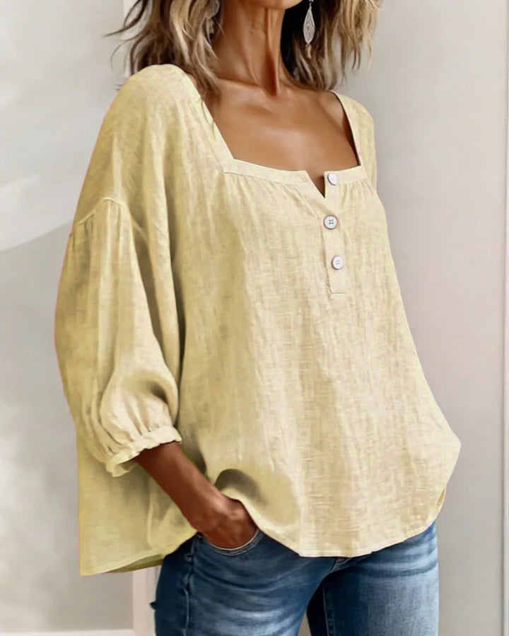 Grace | Square Neck Cotton Linen Blouse
