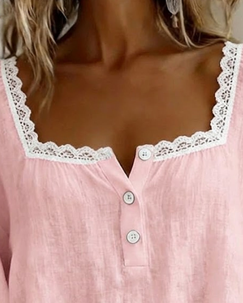 Nora | Square Neck Linen Blouse