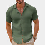 Bailey | Men's Linen-Blend Woven Shirt, Short-Sleeve Button Shirt | The Shrader Sisters | Green