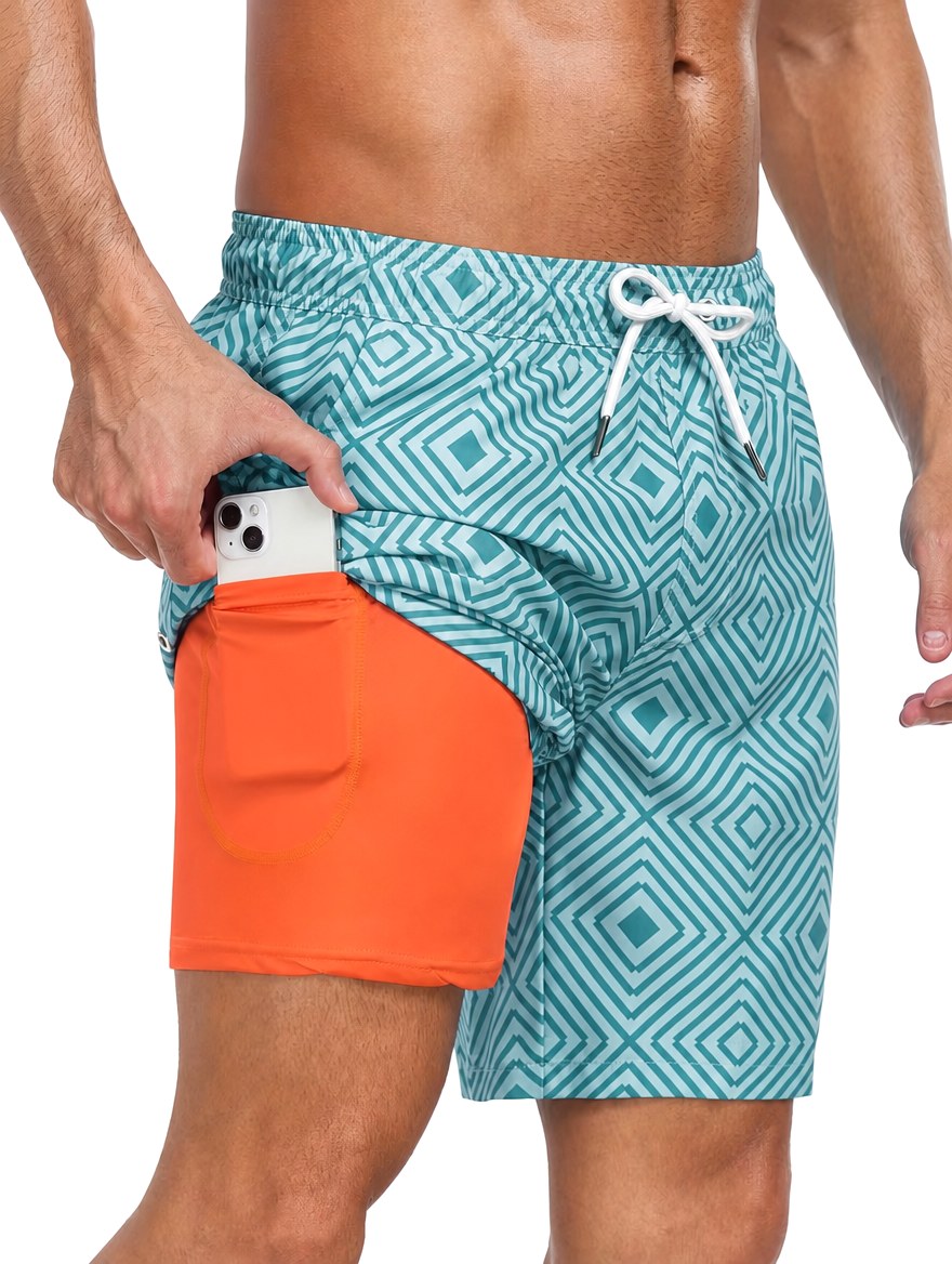 Bailey | Men's Tropical Print Swim Shorts, Drawstring Mid-Thigh Shorts | The Shrader Sisters | Coral reef