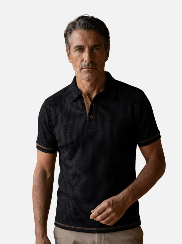Baxter | Men's Breathable Modern Polo Shirt, Lightweight Smart-Casual Top | The Shrader Sisters | Black