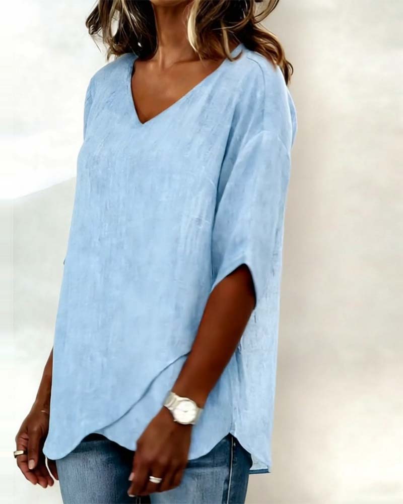 Nora | Cotton Linen V-Neck Top